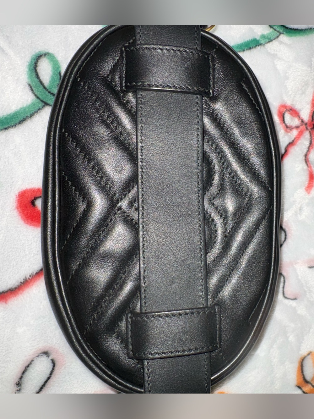 Gucci Black Quilted GG Marmont Matelasseé Belt Bag, Black and antique gold. - Picture 8 of 12